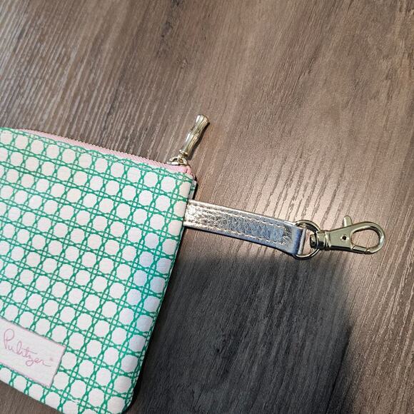Lilly Pulitzer Small Zip Pouch Wallet Green Plaid Preppy Coquette Coin Purse - Picture 4 of 7